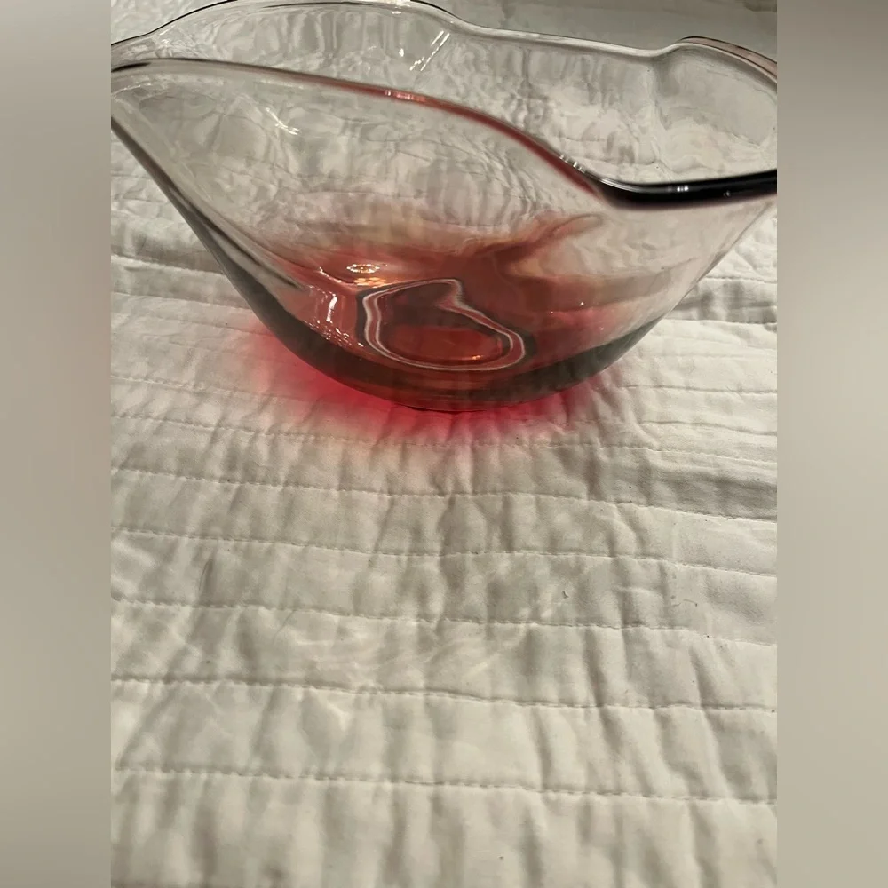 Vintage Indiana Glass Anchor Hocking Cranberry Pink Glass Chip and Dip Bowl